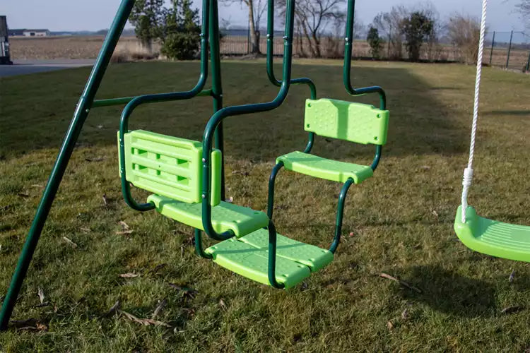 Three-station swing with basketball hoop