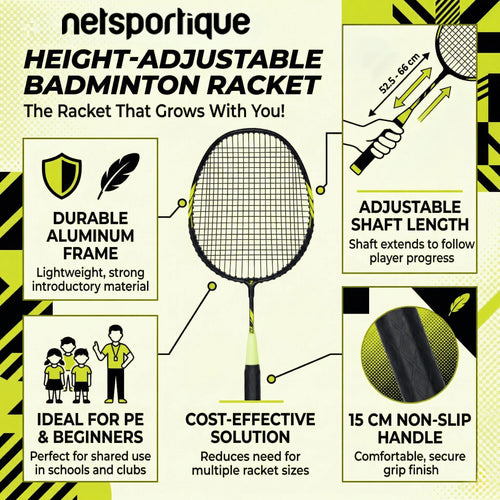 Height adjustable badminton racket - set of 4