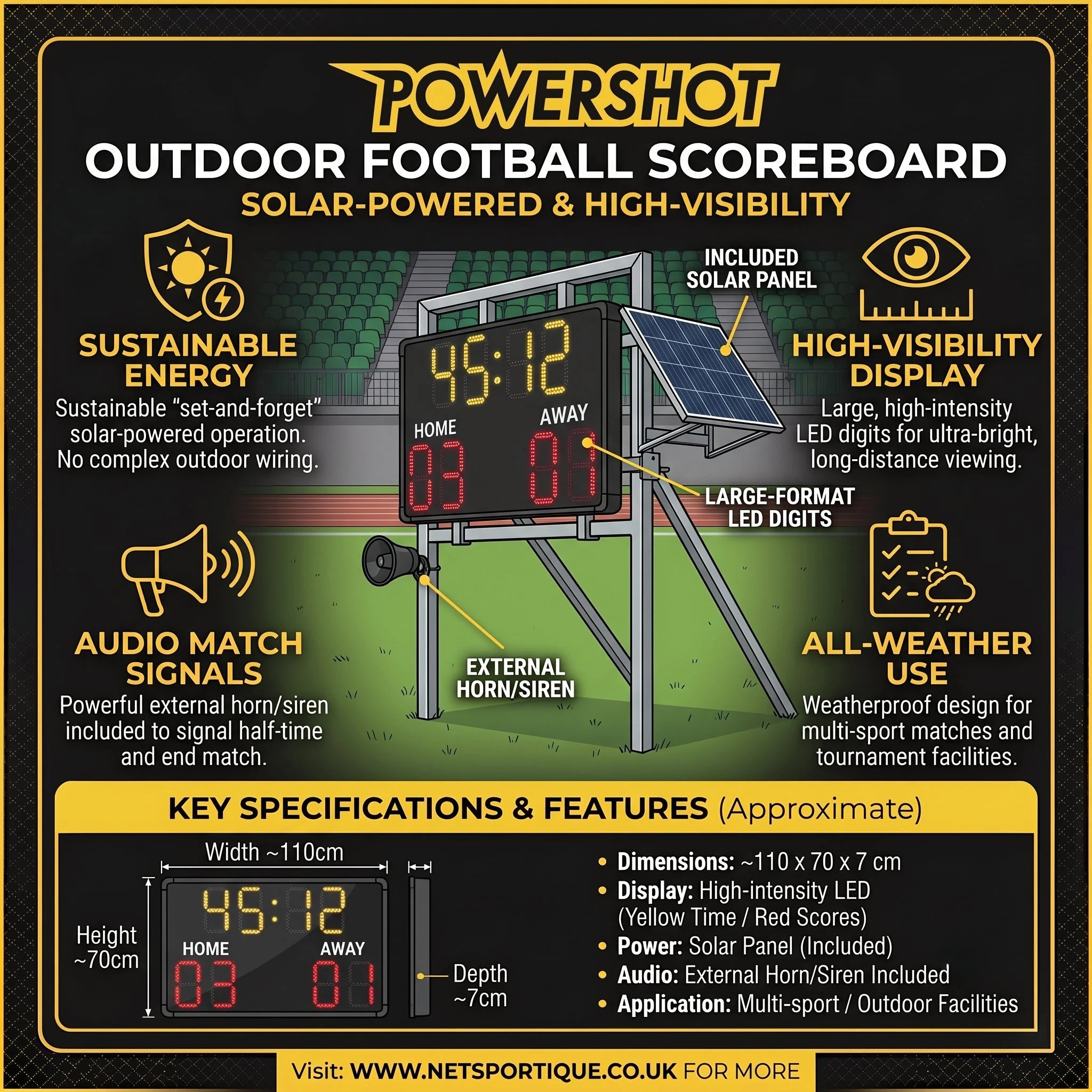 Innovative outdoor football scoreboard – 110cm x 70cm x 7cm