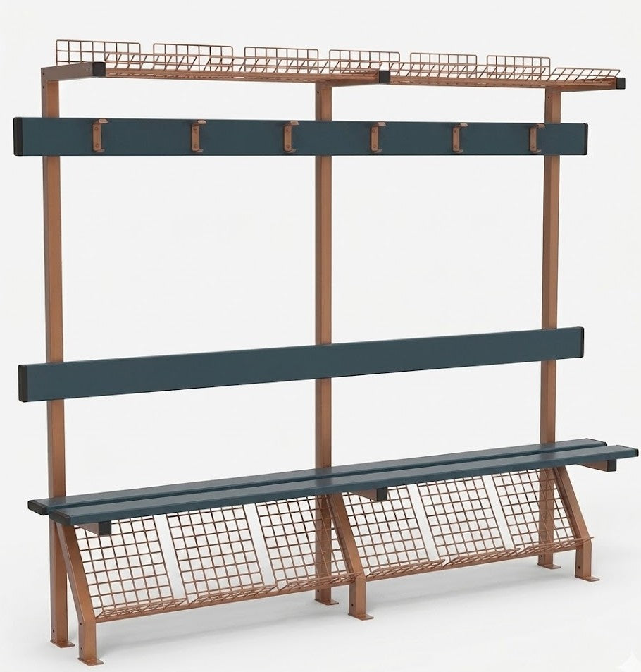 6-Seater Sports Facility Bench with wire - 10 x 2,5 x 1,6 x 192,2 cm