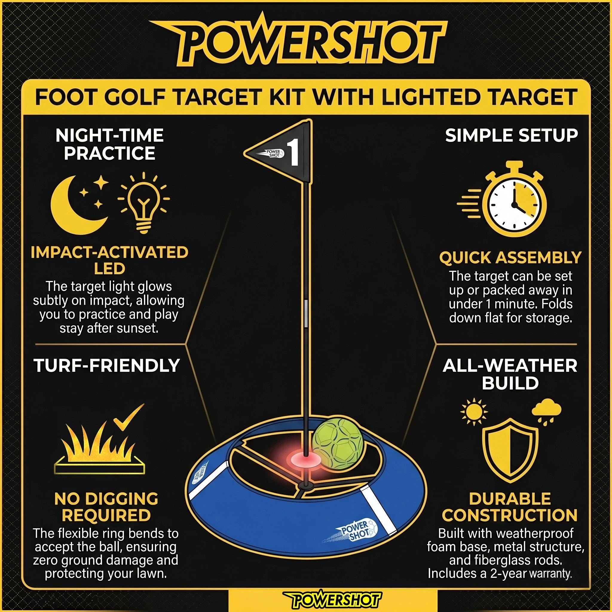 Foot golf target kit with lighted target