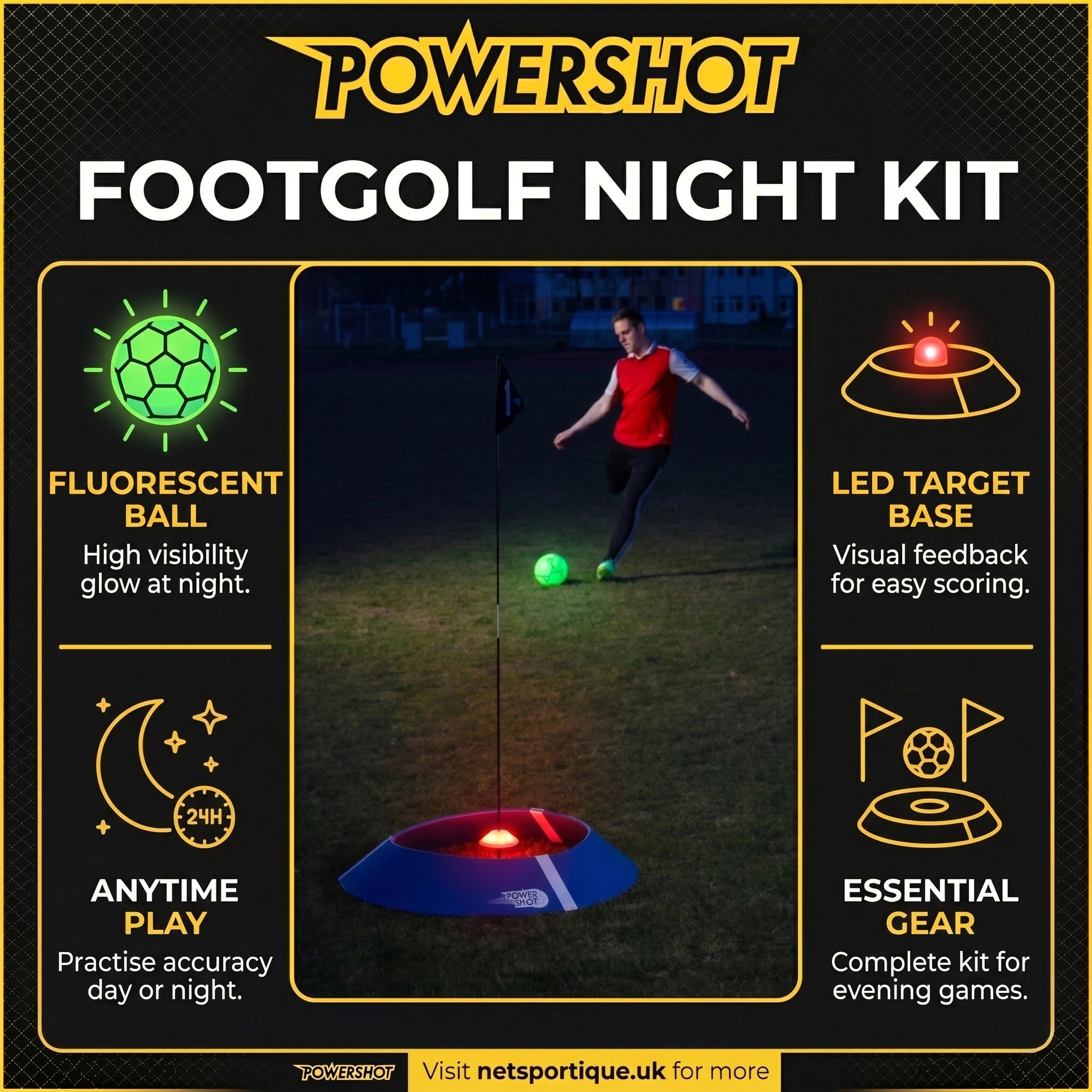 Foot golf target kit with lighted target Powershot