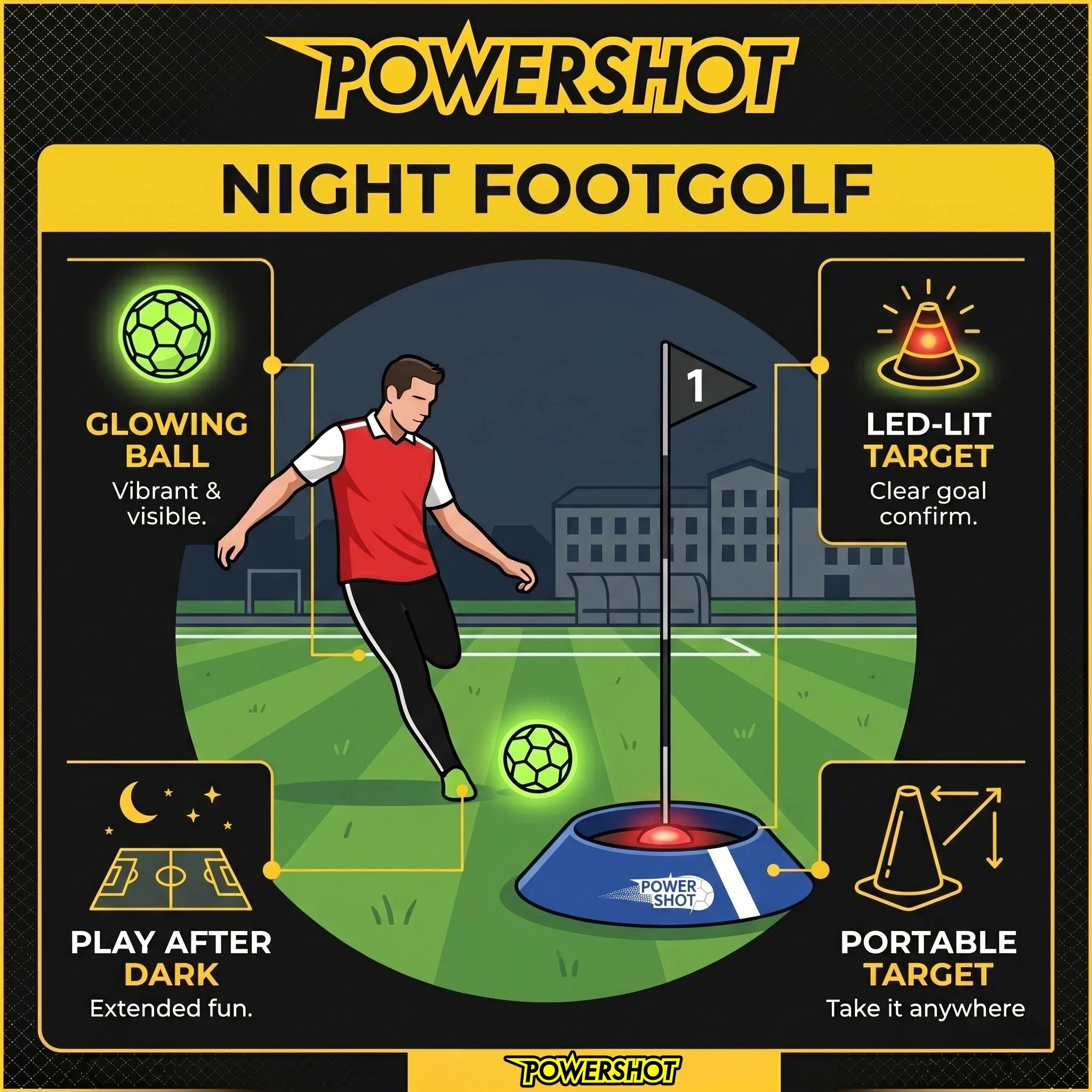 Foot golf target kit with lighted target