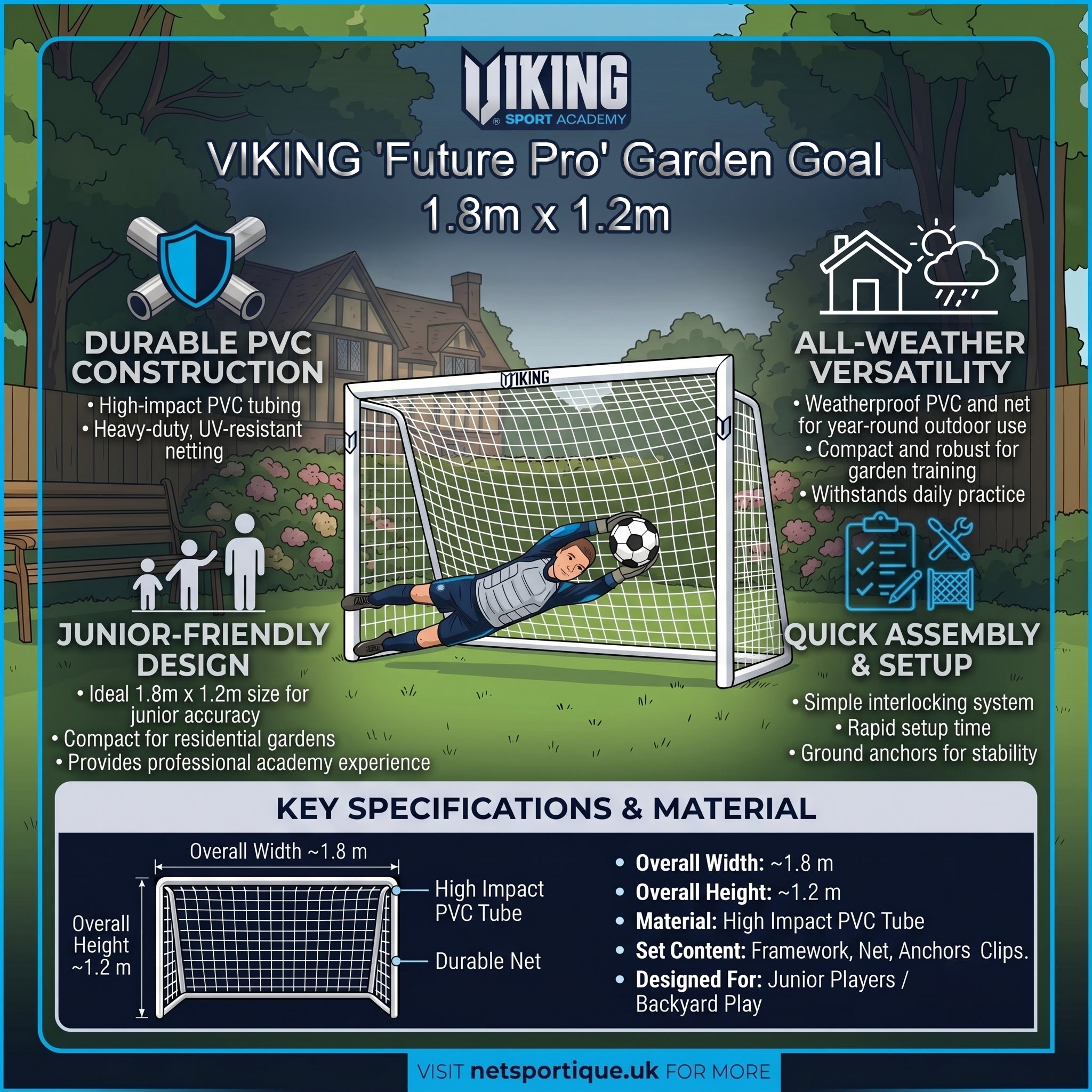Professional Garden Football Goal – 1.8m x 1.2m