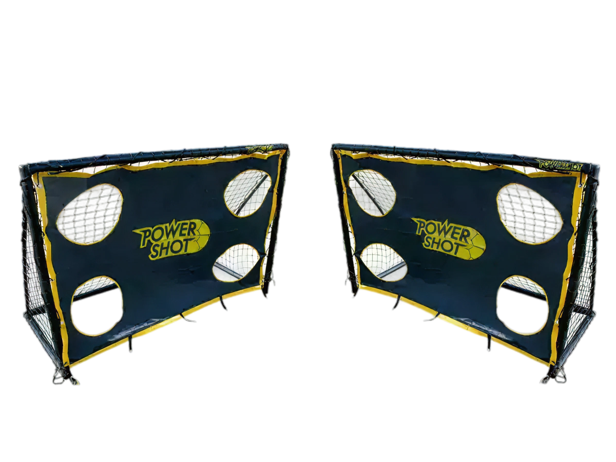 Pair of Football goals - 1.8m x 1.2m - uPVC black with Black shooting wall