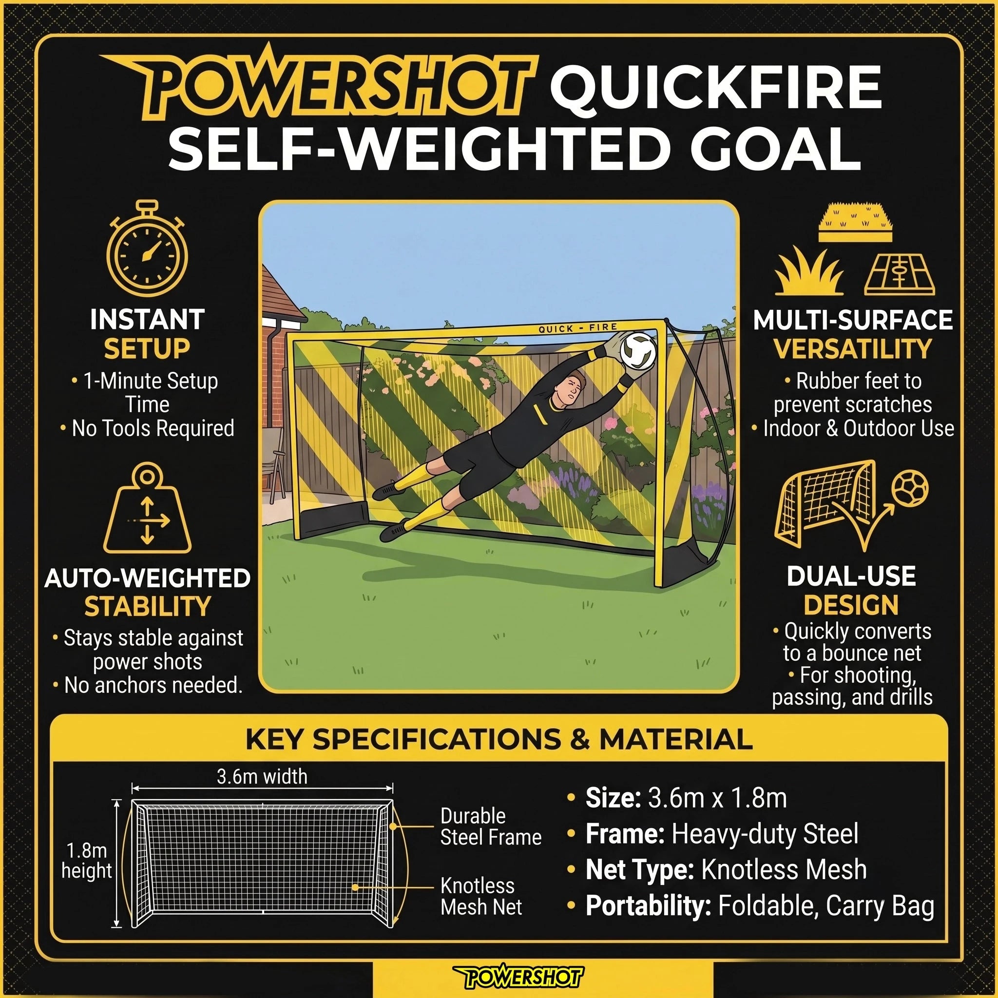 QuickFire® Self-weighted goal - 3.6m x 1.8m