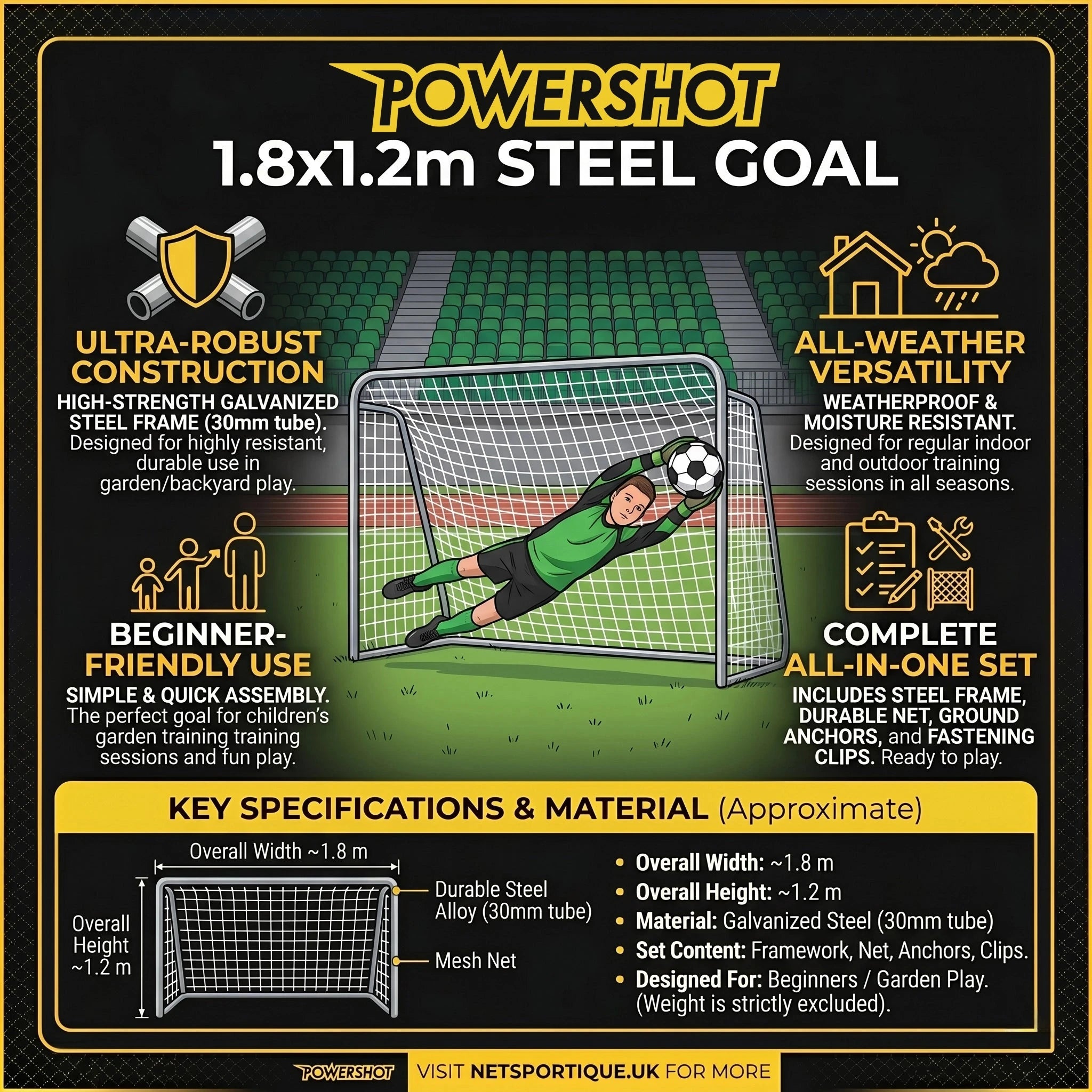 Steel goal - 1.8m x 1.2m