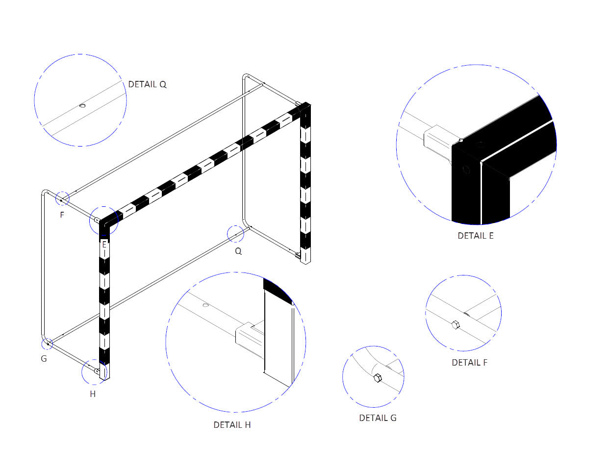 Aluminium handball goal transportable and foldable - 3m x 2m