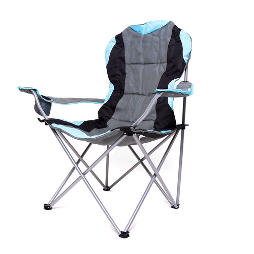 Camping chair with bottle holder on armrest