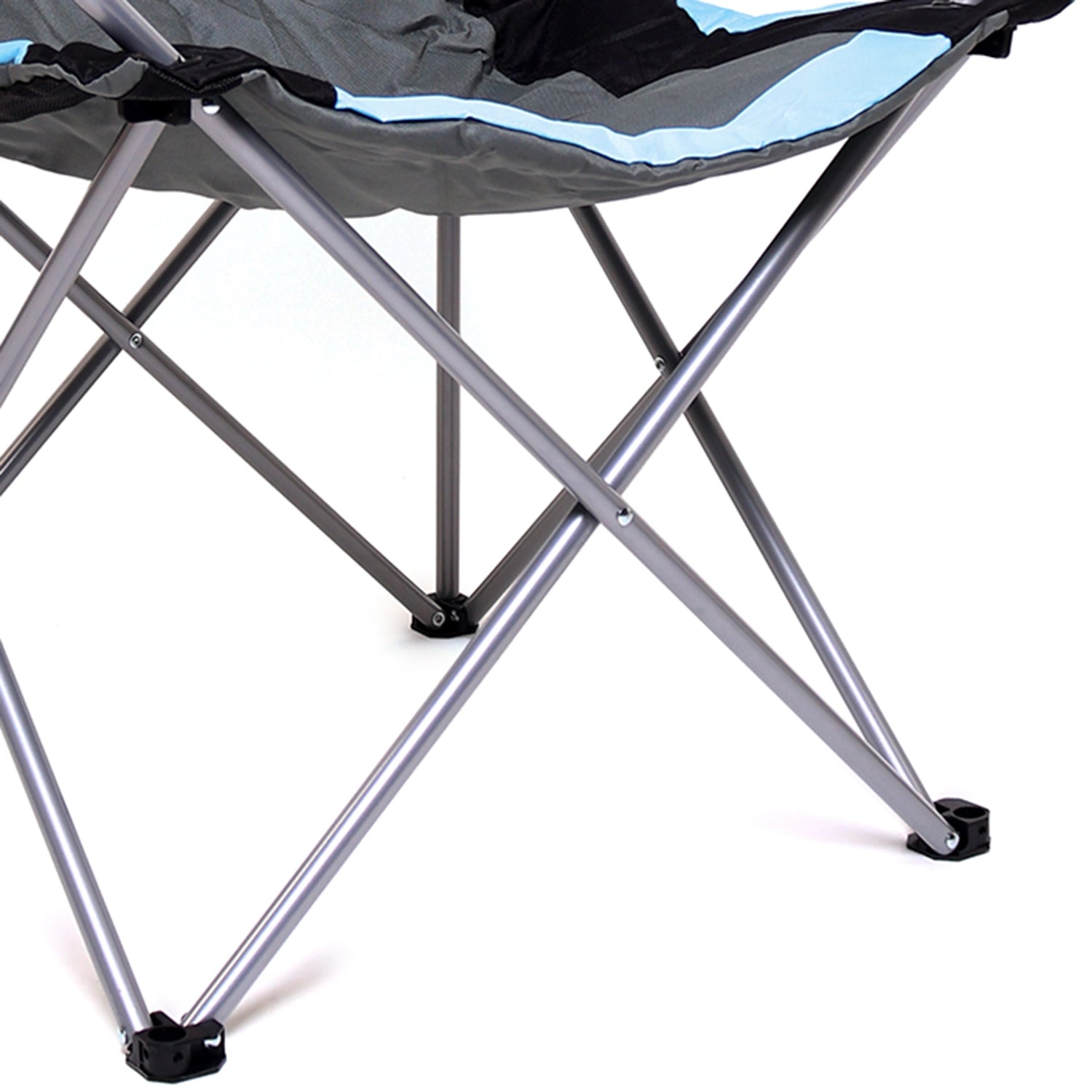 Camping chair with bottle holder on armrest