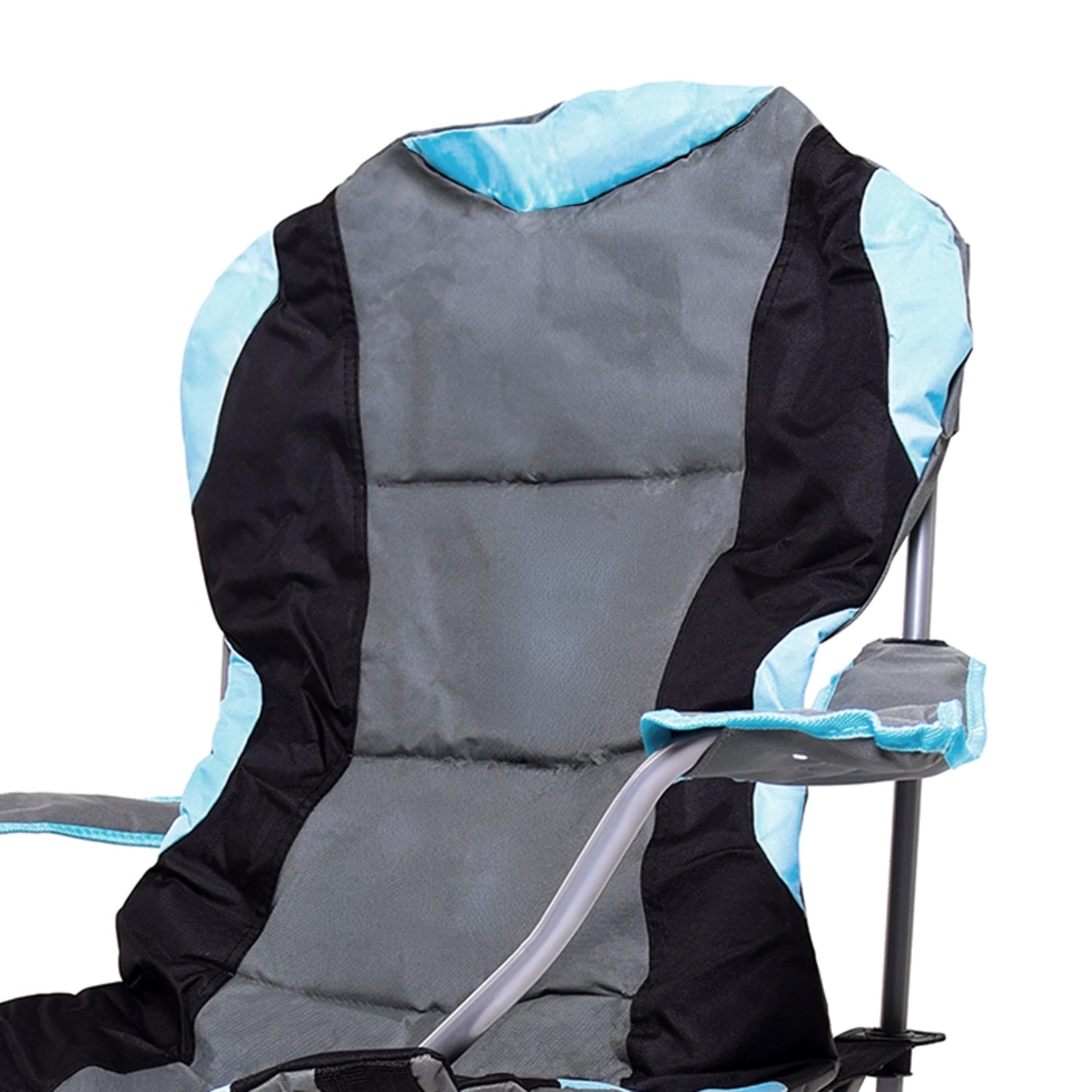 Camping chair with bottle holder on armrest