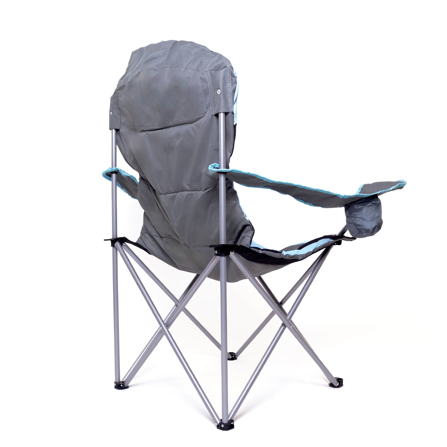 Camping chair with bottle holder on armrest