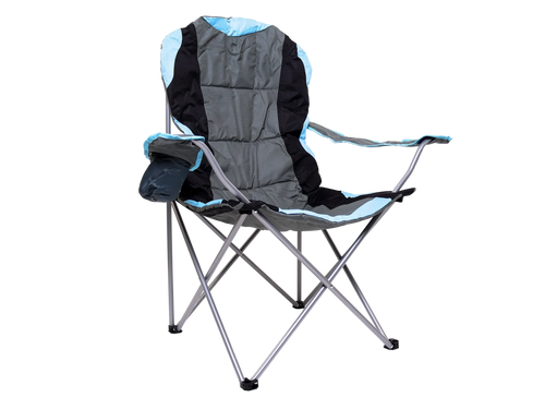 Camping chair with bottle holder on armrest