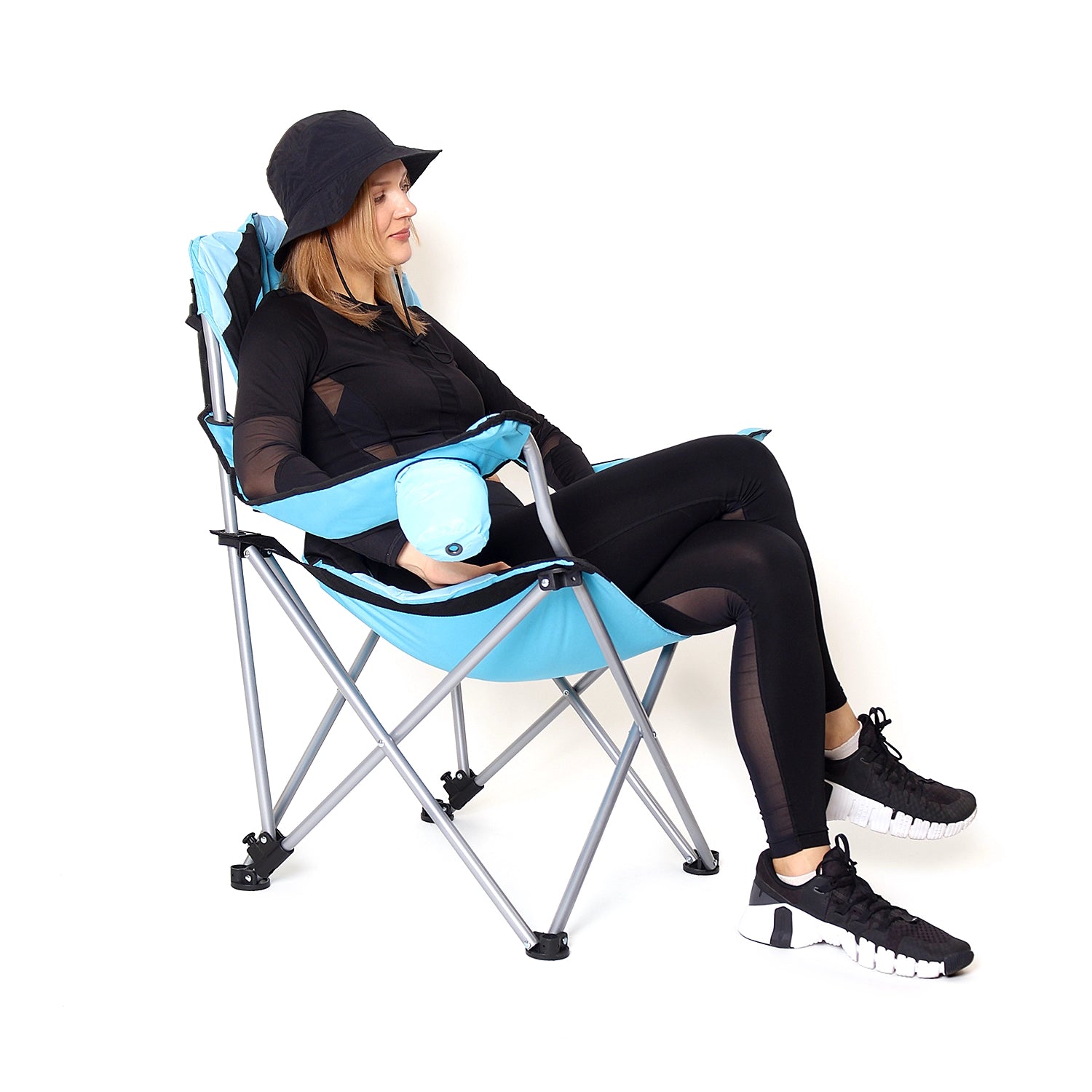 Padded camping chair with cup holder and carry bag