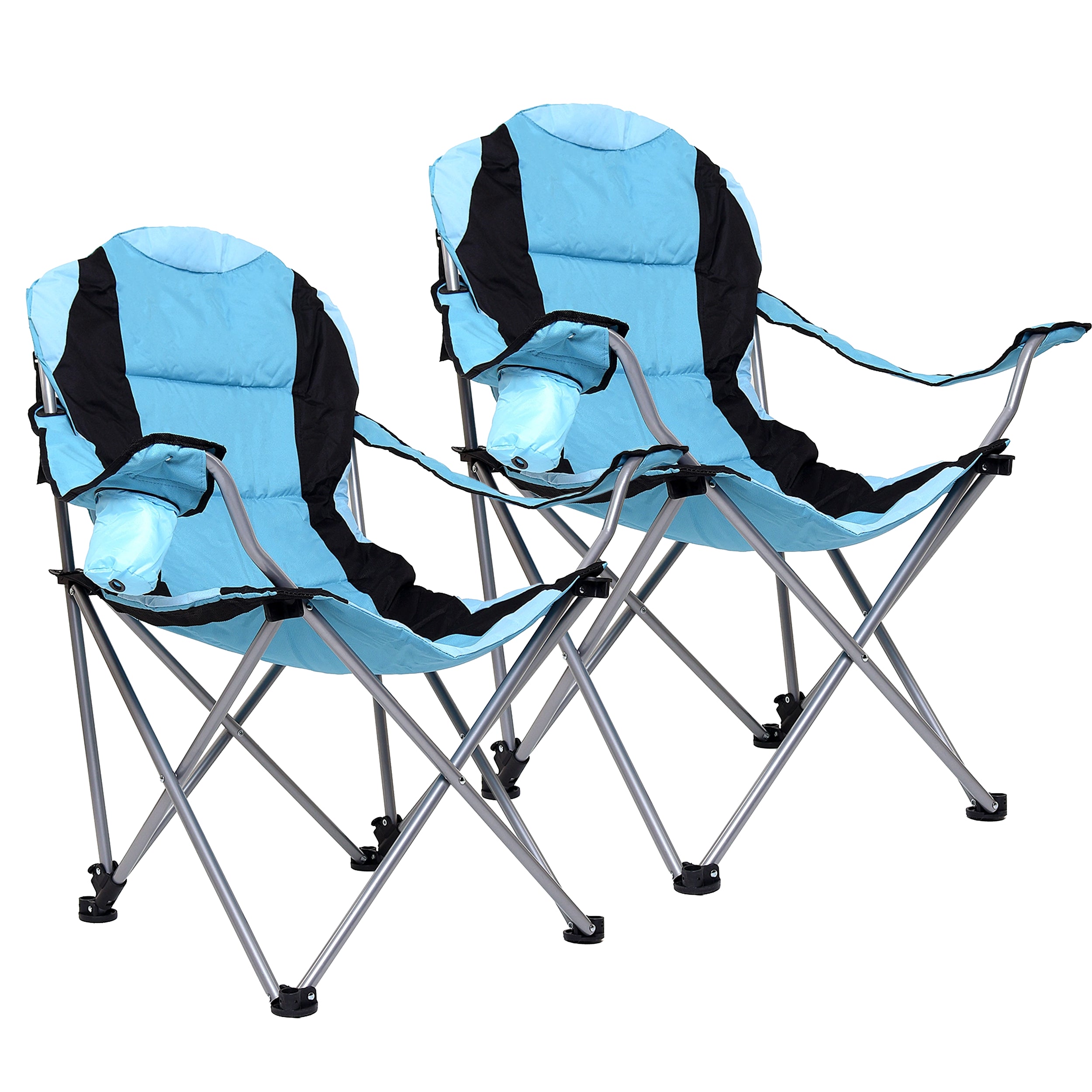 Set of 2 padded camping chairs with cup holder and carry bag