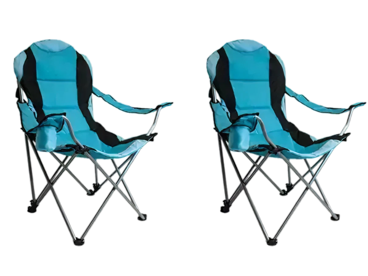 Set of 2 padded camping chairs with cup holder and carry bag Powershot