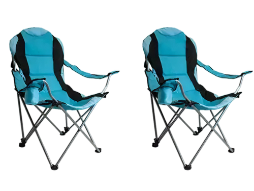 Set of 2 padded camping chairs with cup holder and carry bag