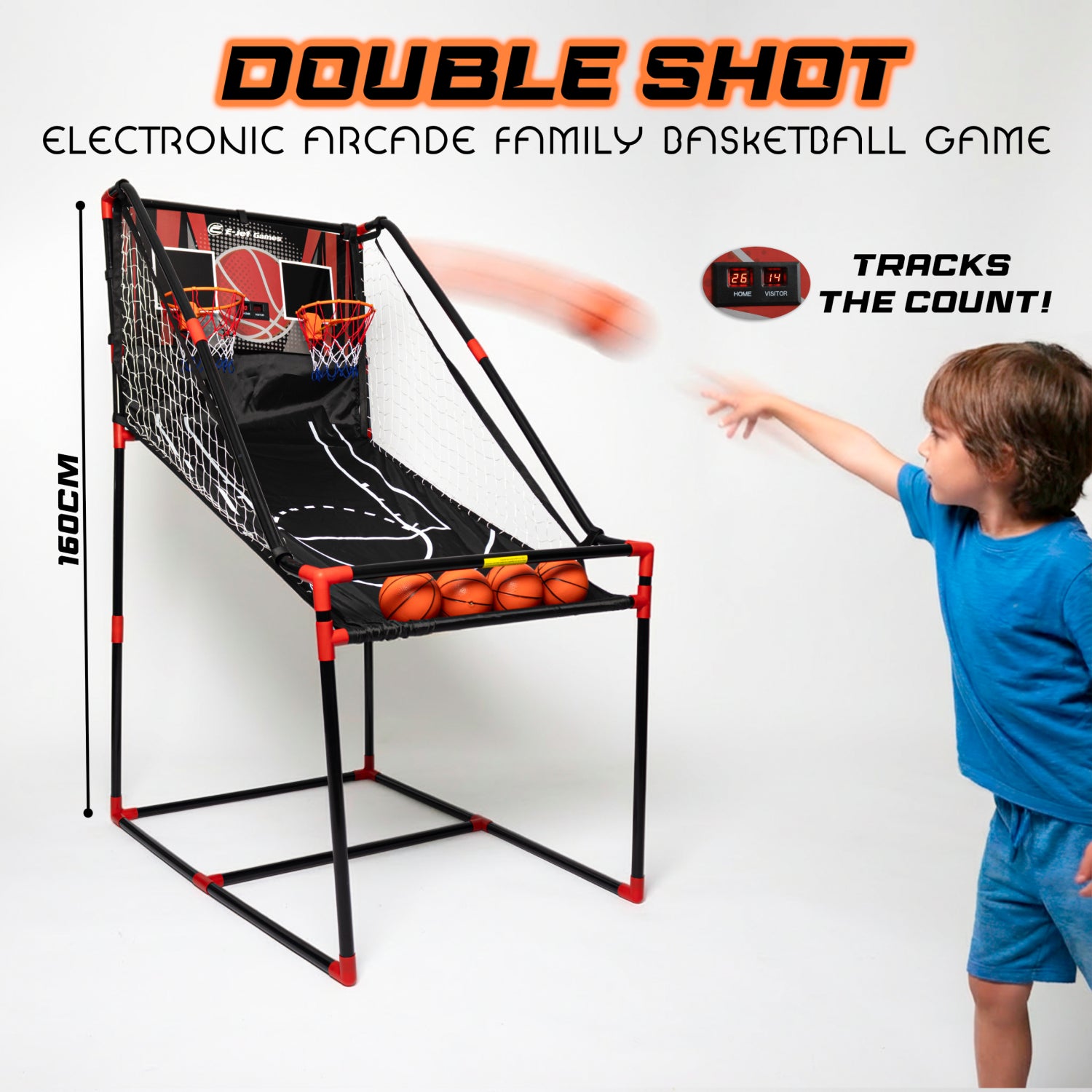 Double electronic basketball arcade game with 4 balls