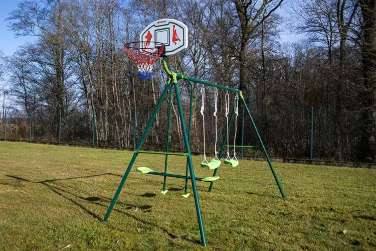 Multi-Play Garden Swing Set with Basketball Hoop - 3 Station