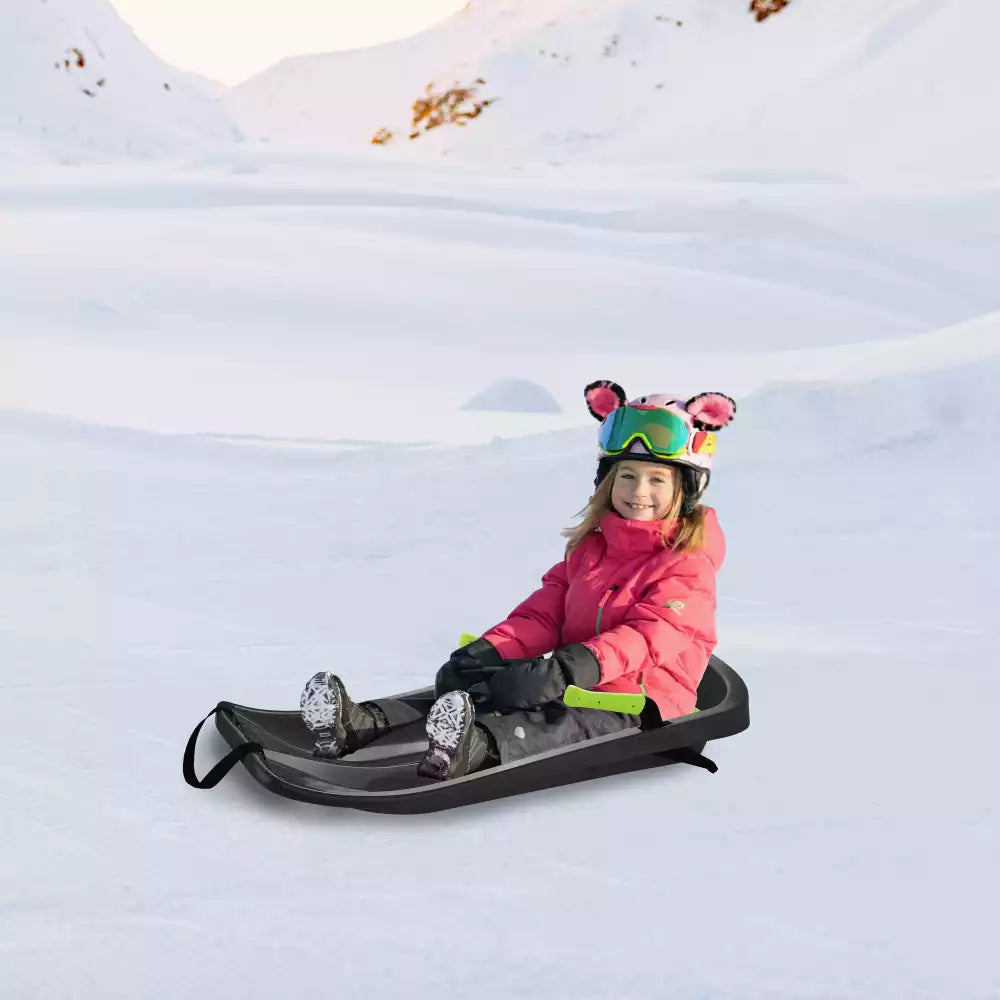 Traditional Children's Snow Sled with Dual Hand Brakes and Tow Rope