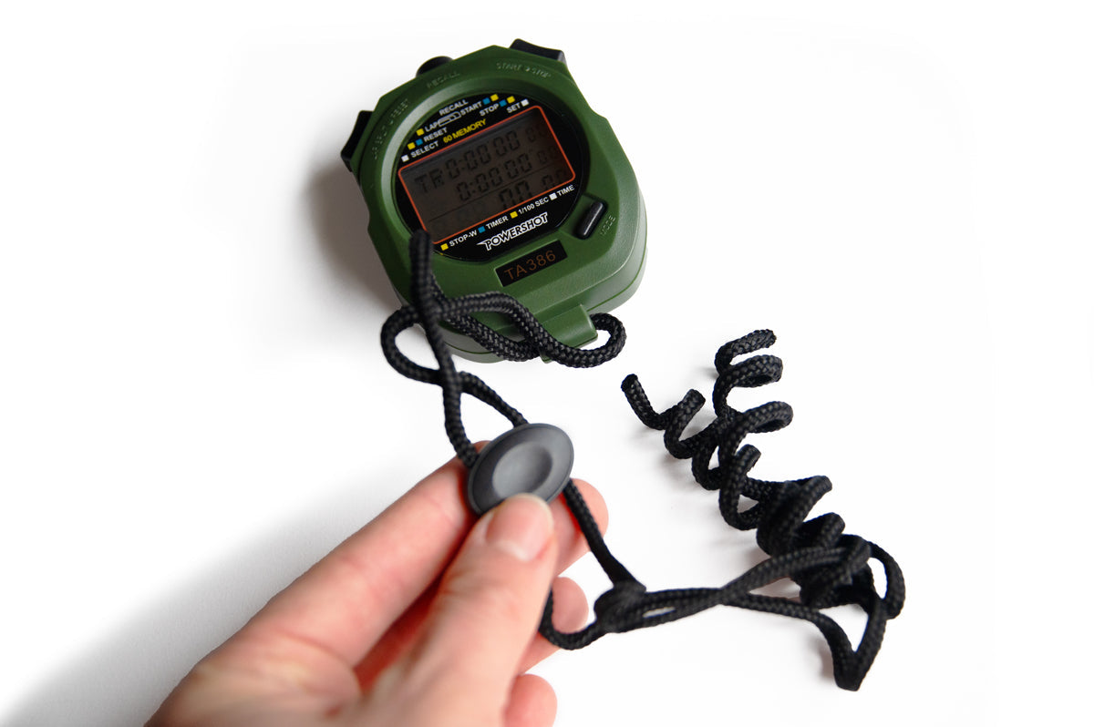 Die Stoppuhr speichert bis zu 60 Runden.