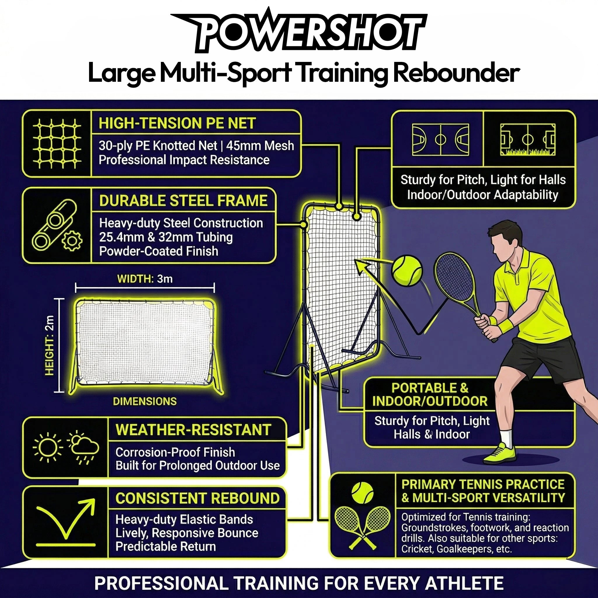 Large Multi-Sport Training Rebounder – 3m x 2m Powershot
