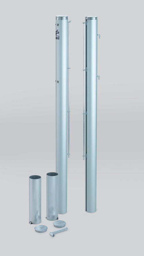 Pair of aluminium round tennis posts - 80mm x 80mm