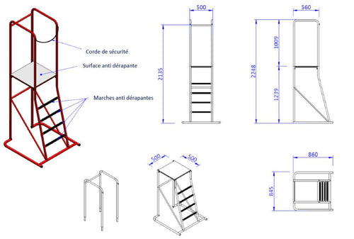Dismountable volleyball referee chair platform height 1.28m