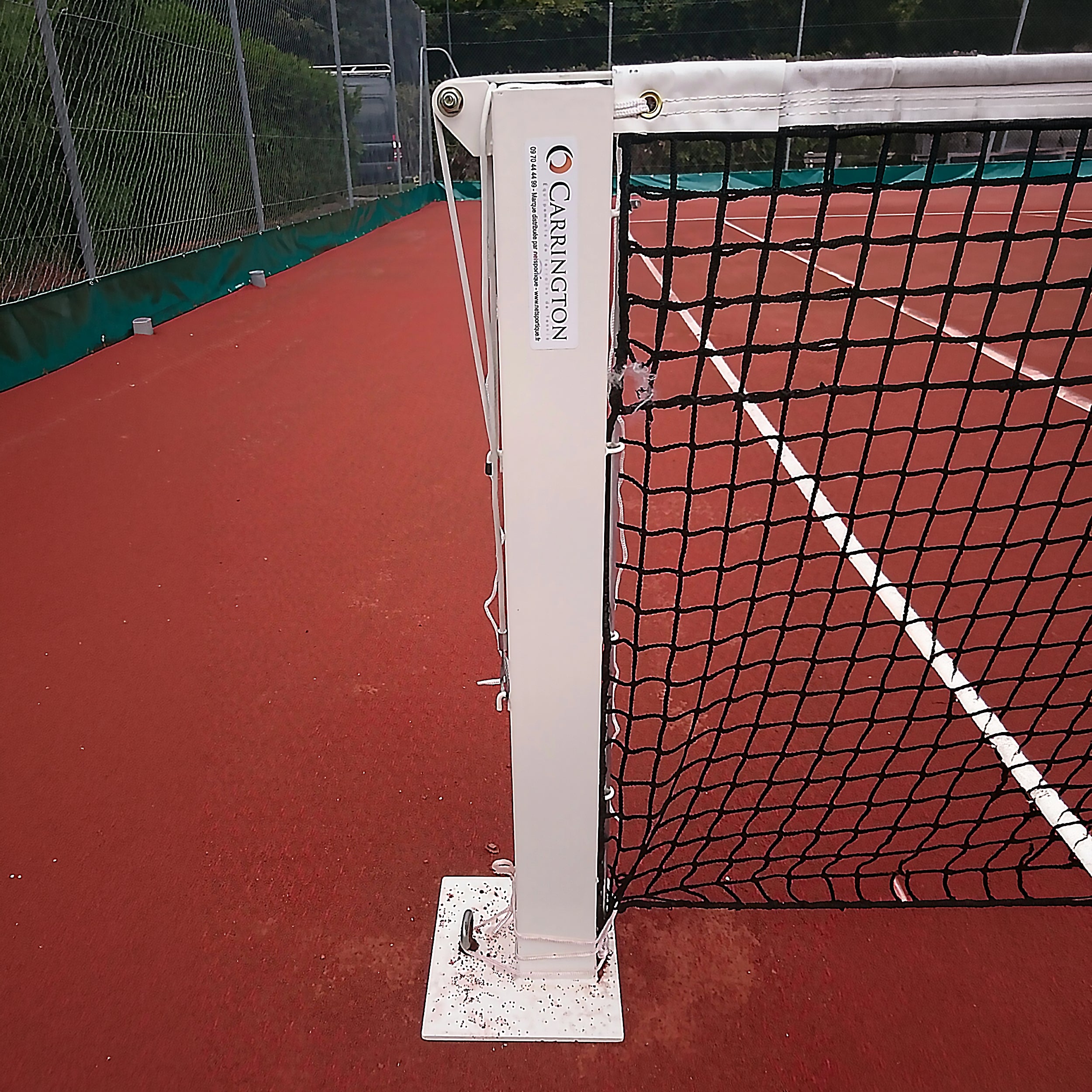Square tennis posts on base plates - 100mm x 100mm