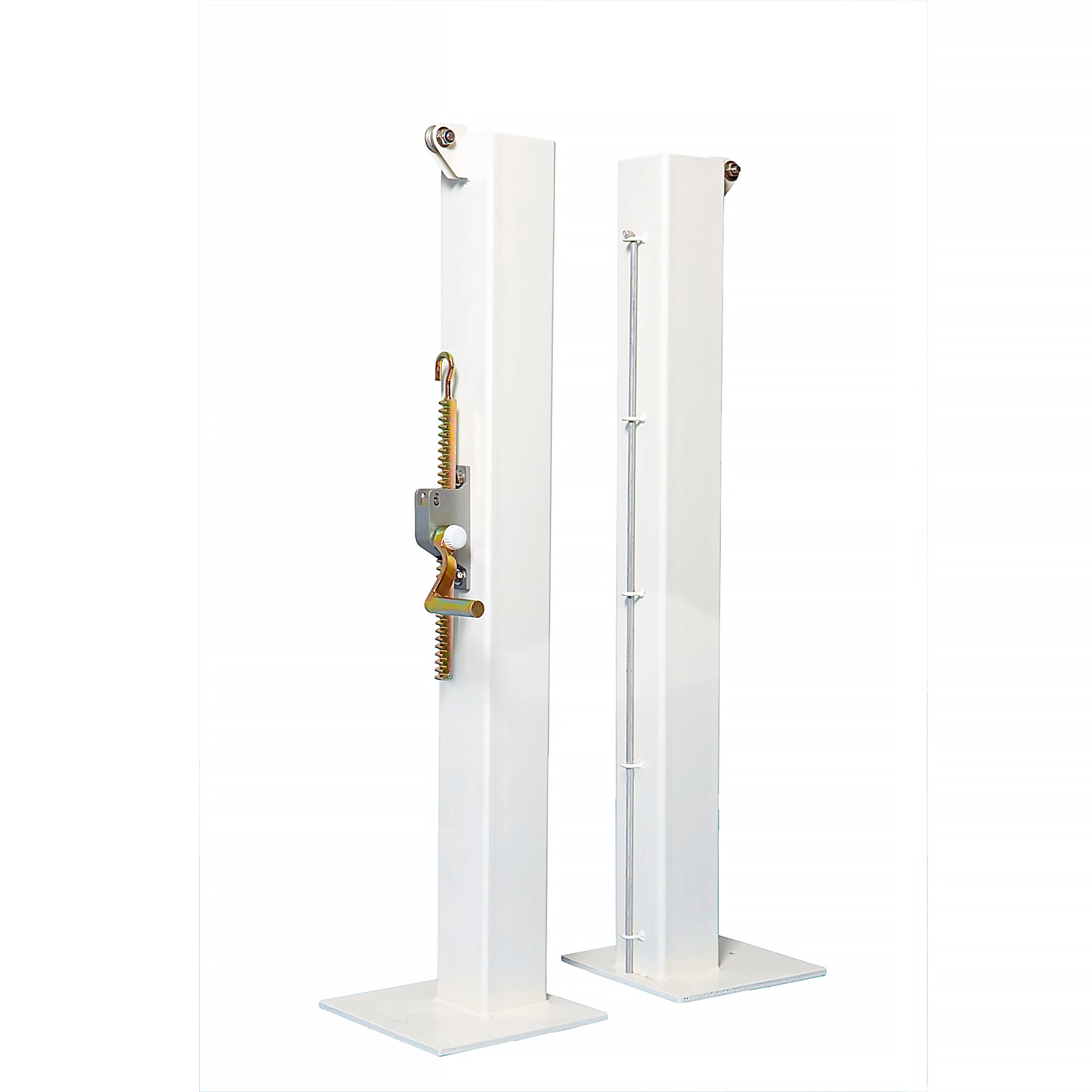 Square tennis posts on base plates - 100mm x 100mm