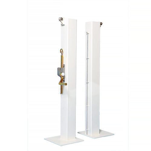 Square tennis posts on base plates - 100mm x 100mm